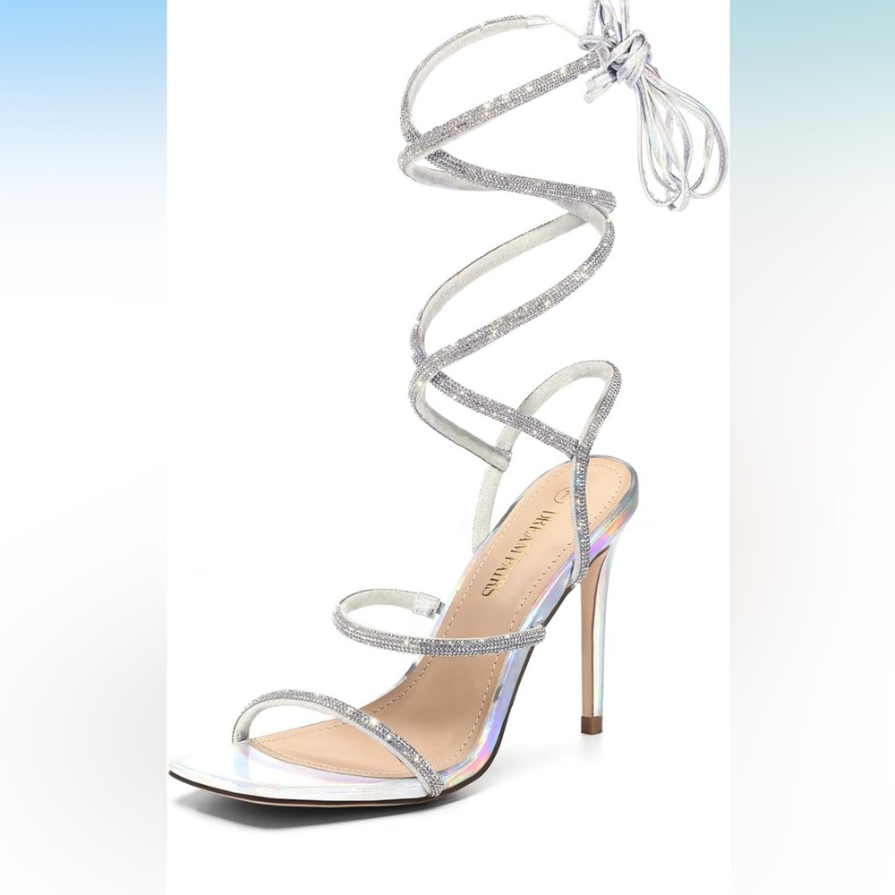 Elegant Silver Strappy Heels - Picture 1 of 7